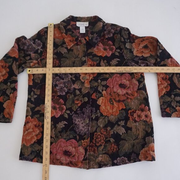 Vintage Susan Graver Black Tapestry Floral Button Jacket Eclectic Grandpa Coat L - Picture 3 of 9